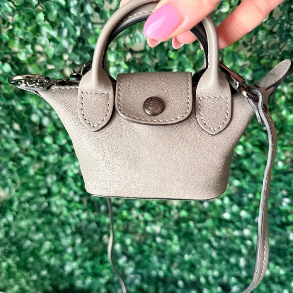 Longchamp Leather Gray Mini Handbag Crossbody Bag Charm - Picture 5 of 8
